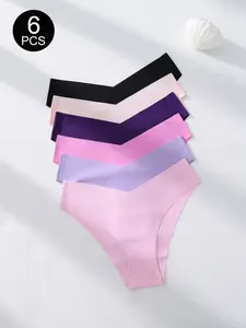 6PCS Women's Basic Casual Comfortable Breathable Low Waist Panties, Seamless Micro Stretch Bikini Briefs, Fitted Triangle Underwear, 6 Pack, All Seasons