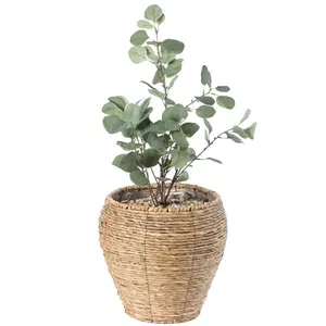Vintiquewise Vintage Woven Fiber Medium-Size Round Planter Basket, Rustic Flower Pot with Leak-Proof Liner, Planters for Outside Garden Supplies