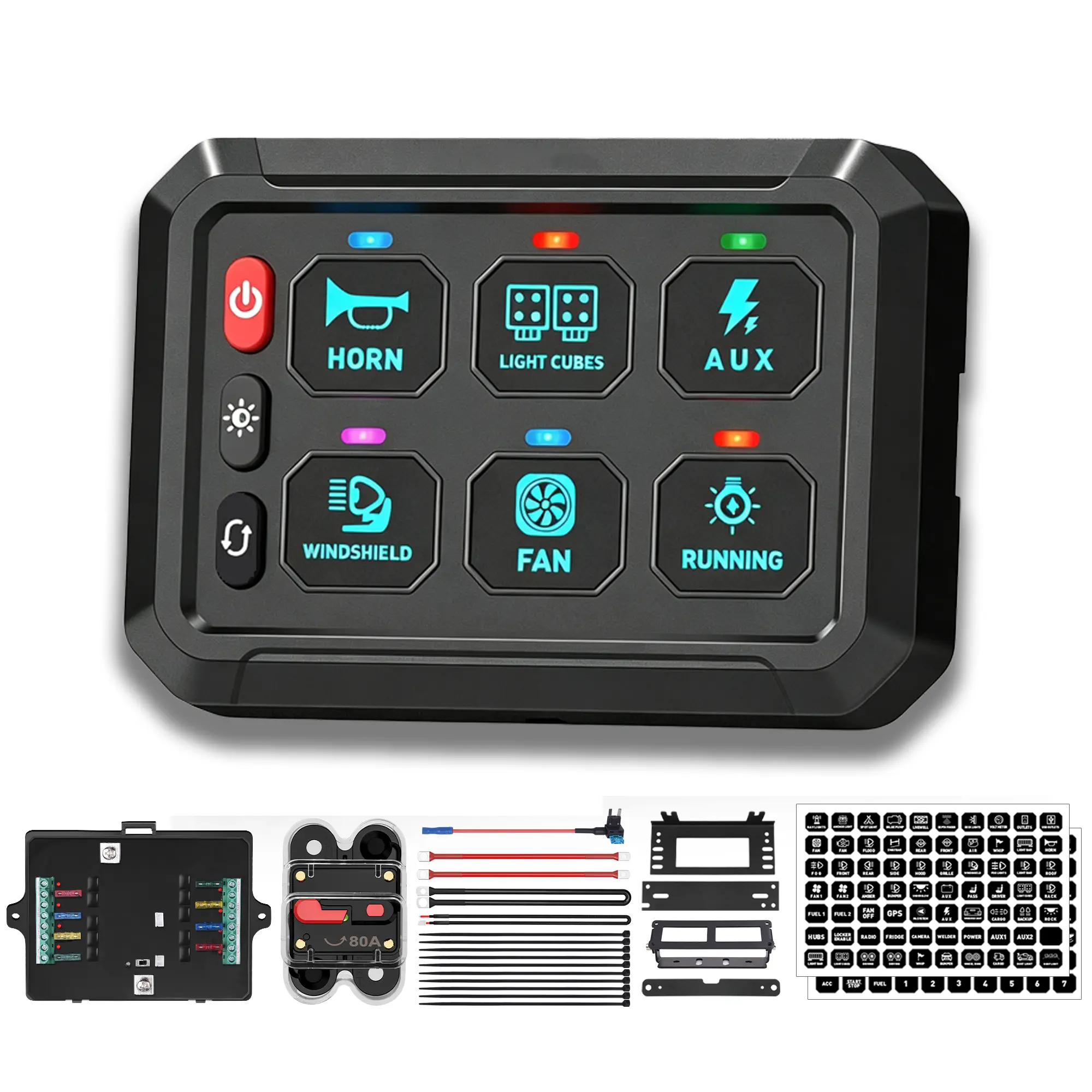 Blue 6 Gang Switch Panel – High Power Multifunction Touch Control Box with Toggle/Momentary/Flash/Strobe, 6-Level Brightness, Universal for Truck ATV UTV