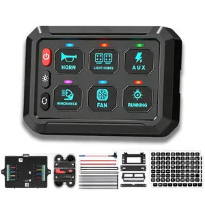 Blue 6 Gang Switch Panel – High Power Multifunction Touch Control Box with Toggle/Momentary/Flash/Strobe, 6-Level Brightness, Universal for Truck ATV UTV