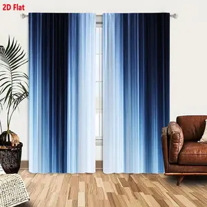 2D Flat 2-Piece Curtain Set, Abstract Vertical Lines Blue White Gradient Pattern, Blurred Motion Depth Effect, Minimalist Design, Light Filtering for Bedroom Living Room
