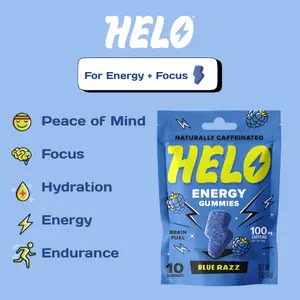 HELO Caffeine Energy Gummies | Blue Razz | 10 Natural Gummies for Focus, Energy, Hydration, and Productivity (Caffeine Candy)