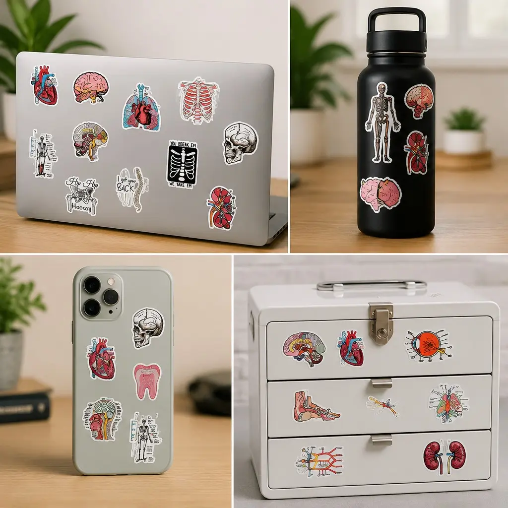 50 Human Anatomy Stickers | Cartoon Medical Decals | EMS Student Gift Idea