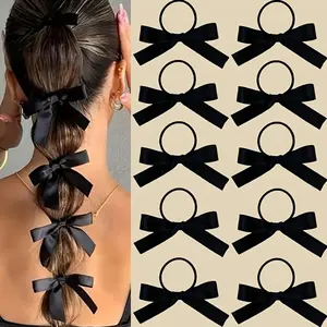 Women's Ribbon Bow Hair Ties, High Elasticity Vintage Ponytail Rubber Bands, Fashion Versatile Daily Use Basic Hair Rings