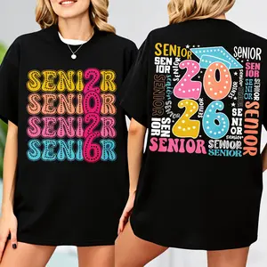 Double-sided Printing Retro Senior 2026 T-shirt, Class of 2026 Shirt, College Senior Shirt, High School Senior T-shirt, Grad Family T-shirt, Graduation 2026 T-shirt