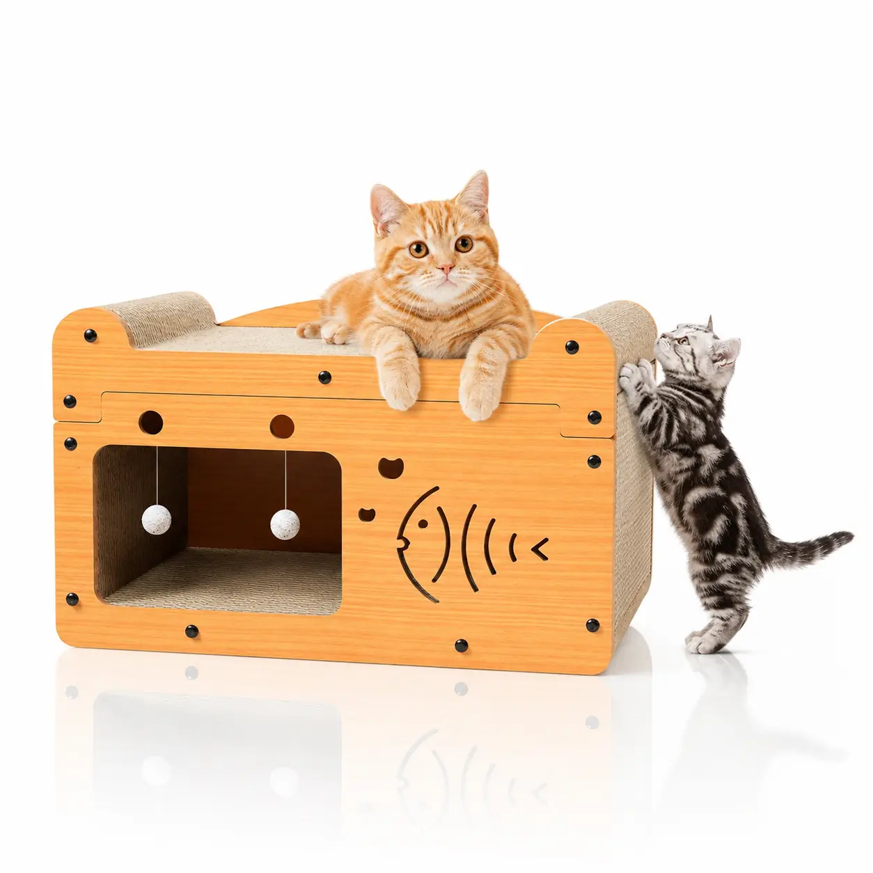 2-in-1 Cat Scratcher House & Bed, Corrugated Cardboard Scratch Pad with Cozy Hideaway, Cat Condo for Indoor Cats