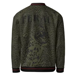 Feral Leopard Print Bomber Jacket – Oxblood Stripes, Hidden Leopards & Statement Back Graphic Casual Fabric