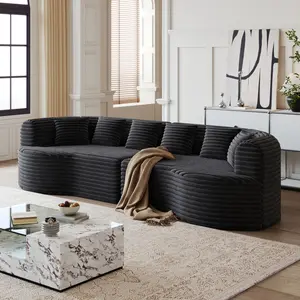 Curved Sectional Sofa Boneless Couch Cloud Sofa, 106.3-inch Oversized Modern Cloud Sofa with 6 Pillows Luxury Corduroy Four-Seater Memory Foam Sofa with Deep Seat, No Assembly Required