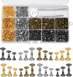 240 Set Leather Rivets, 4 Colors 3 Sizes Double Cap Rivet, Rivets for Leather with 3 Pcs Setting Tools for Leathercrafting Repair Decoration DIY Project