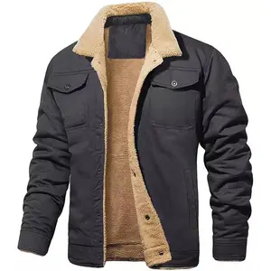 Men's Retro Western Jacket Warm Fleece Coat Work Cargo Trucker Jackets Tops Casual Long Sleeve Crewneck high