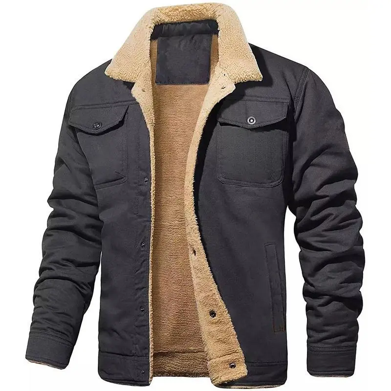 Men's Retro Western Jacket Warm Fleece Coat Work Cargo Trucker Jackets Tops Casual Long Sleeve Crewneck high