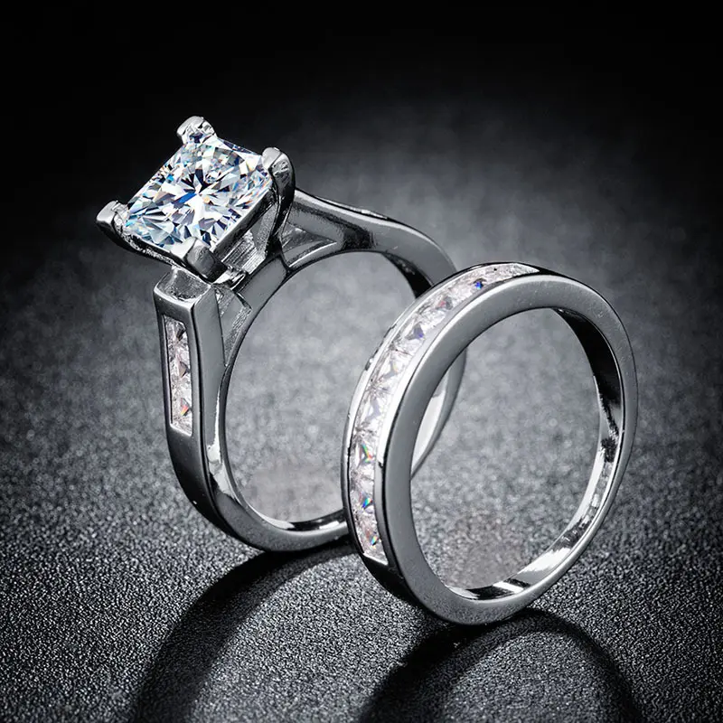 Women's 2-Piece Princess Cut Cubic Zirconia Stackable Wedding Ring Sets for Engagement & Promise, Stackable Rings, Ring Stack
