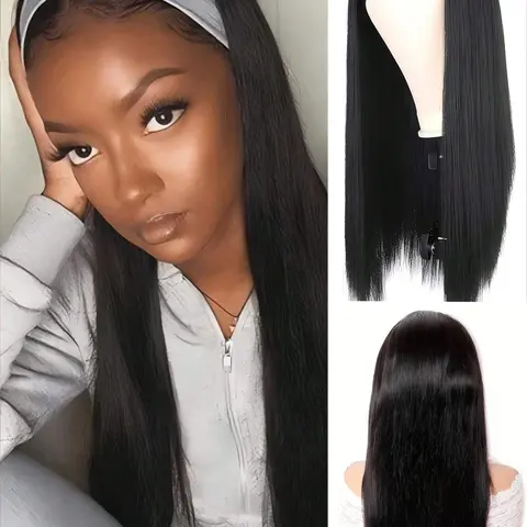 Headband Wig For Women Black Headband Wig Glueless Heat Resistant Natutal Looking Snug Fit Synthetic Smooth Wig For Daily Party Use Heat Resistant Wigs
