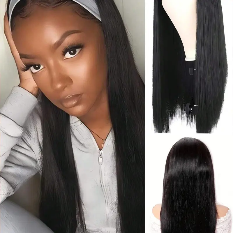 Headband Wig For Women Black Headband Wig Glueless Heat Resistant Natutal Looking Snug Fit Synthetic Smooth Wig For Daily Party Use Heat Resistant Wigs