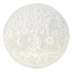 Selenite Tree of Life Charging Plate - Elegant Design for Natural Cleansing and Rejuvenation