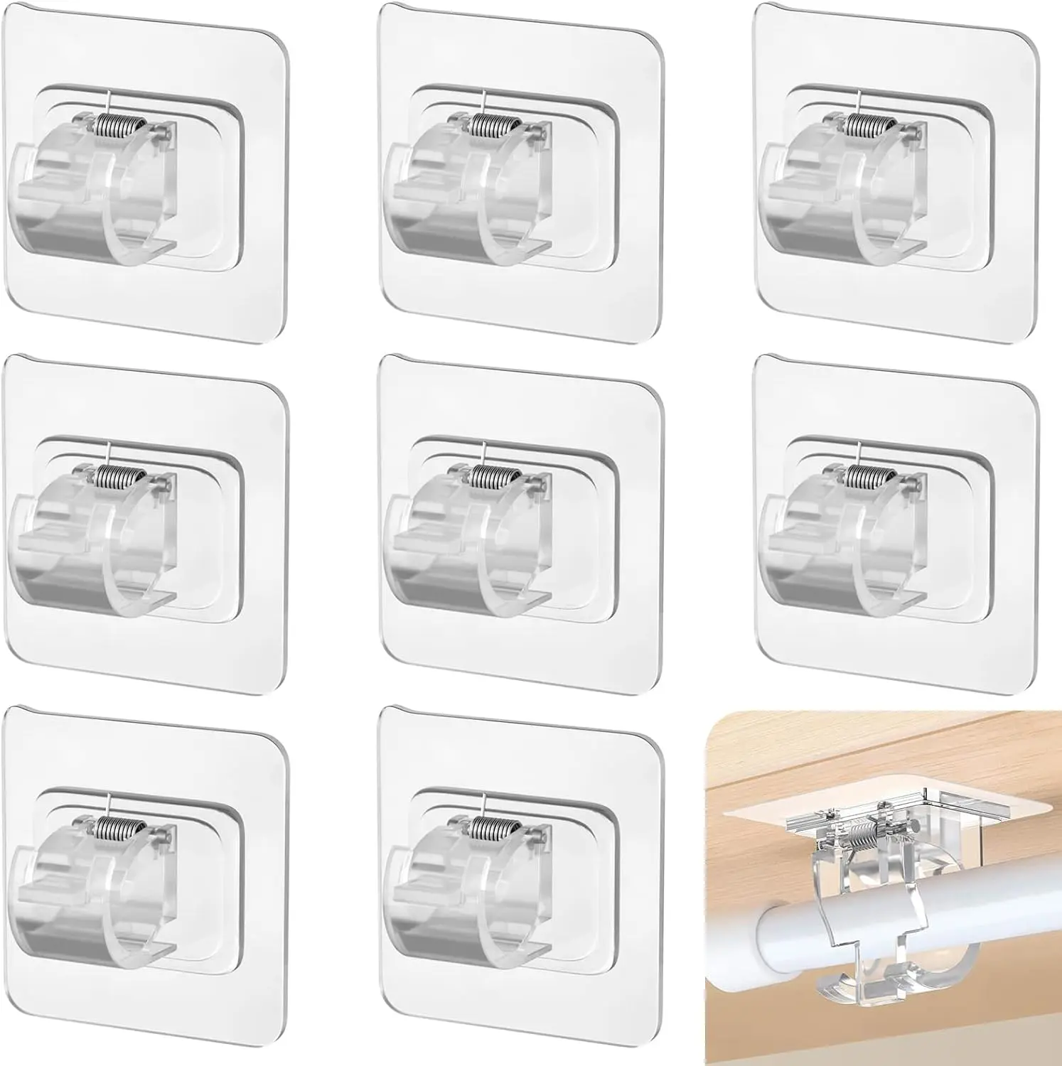 8 Pcs Adhesive Curtain Rod Holder Hooks Self-Adhesive Curtain Rod Bracket No Drill Curtain Hangers Nail Free Adjustable Curtain Rod Holder Curtain Pole Wall Brackets for Home Bathroom Kitchen