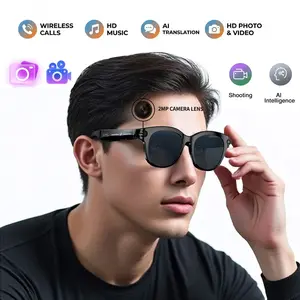 AI Smart Glasses, Multifunctional Smart Glasses, Smart Wireless Glasses, with 2 Lenses, 2M Pixels Camera Anti-Shake, Hands-free Video Recording, Bluetooth Calling, AI Real-Time Translate, Magnetic Charging, 39G Lightweight for Travel Sports VLOG