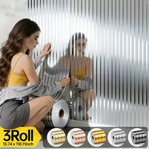 Three rolls of luxurious 3D mirror wall stickers, self-adhesive, easy to clean and removable. Suitable for bathrooms, sofa backdrops, kitchens, bedroom hallways, entryways, hotel décor, and other applications.