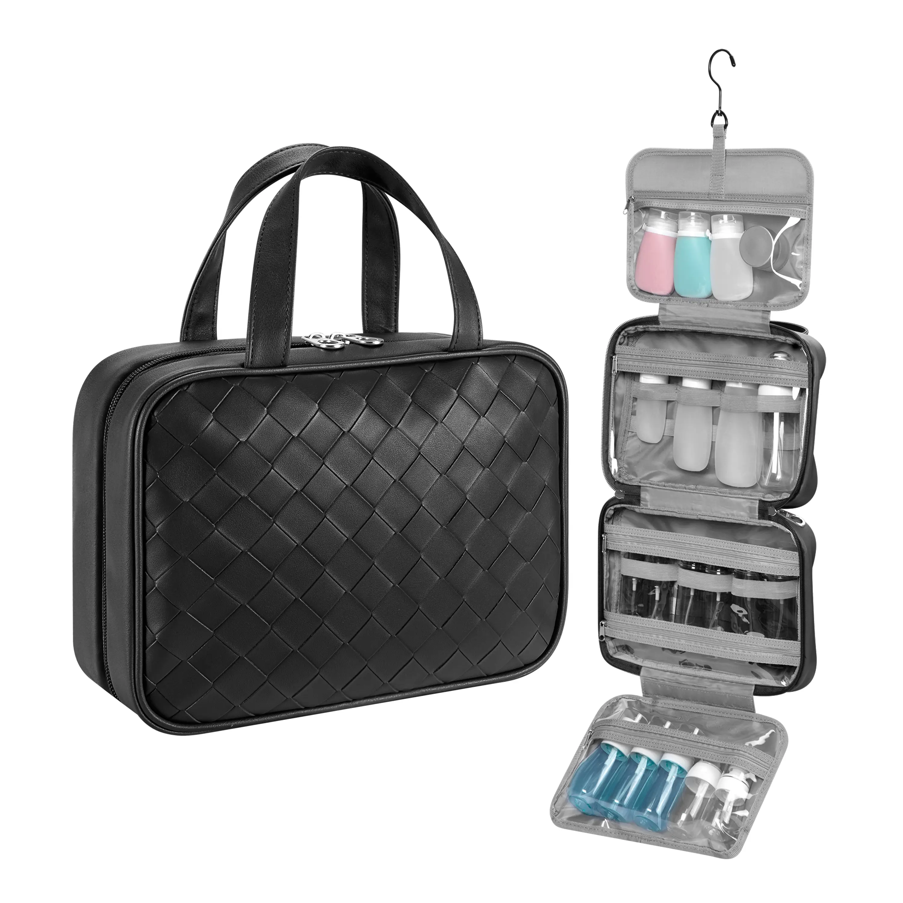 Versatile Travel Toiletries Organizer - Neatly Stores Toiletries & Cosmetics with Secure Hooks and Water-Resistant Fabric - Spacious for Full-Size Con