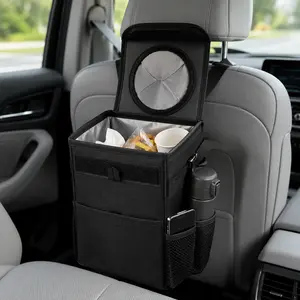 DIYCOM Cup Holder Car Trash Can - Leakproof, Waterproof, Foldable Compact Auto Garbage Bin with Lid, Front/Back Seat Mounting Trash Holding Truck Seat Organizer for Stowing & Tidying Clean Driving