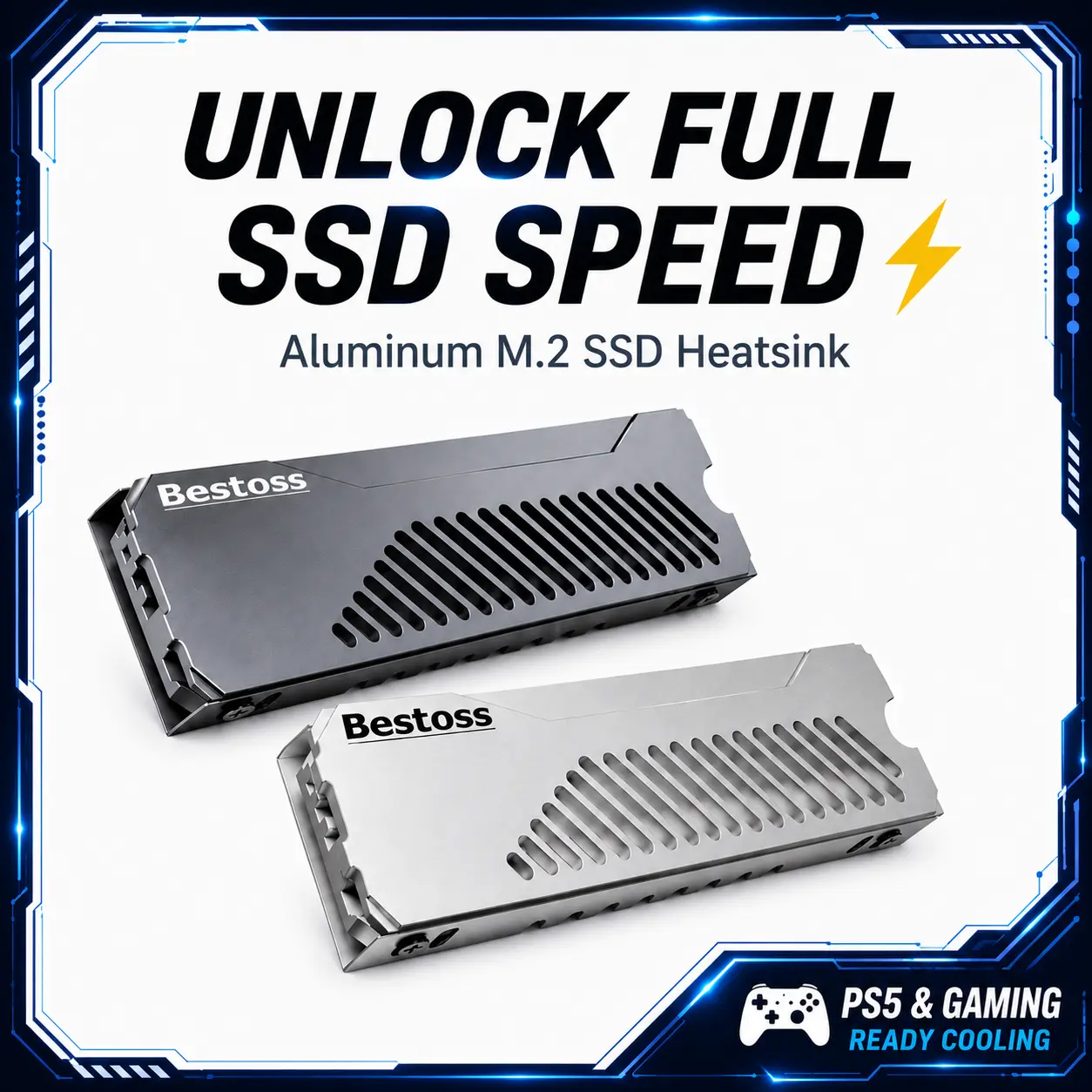 Aluminum Alloy M.2 2280 Heatsink Cooler with Thermal Silicone Pad, 3-Sided Thermal Dissipation for NVMe SSD, PC and PS5 SSD