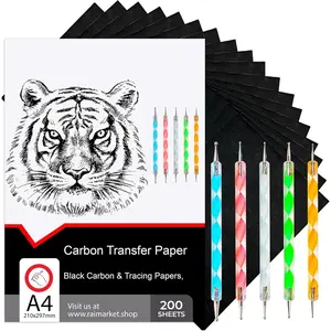 200 Sheets Black Carbon Graphite Transfer Paper A4 Size (9 X 13) for Tracing on Fabric Wood Canvas, for Drawing Sewing Patterns with 5 Stylus