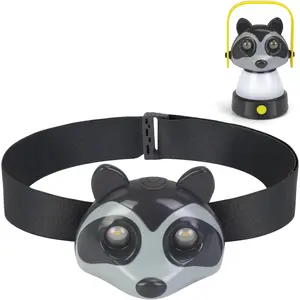 Kids Lantern Headlamp Flashlight Set, Raccoon Toddler Camping Gear Essentials, Cute Rechargeable 2-in-1 360° LED Tent Night Light Girl Boy Outdoor Adventure Explorer Kit for Birthday Christmas Gift