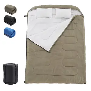 Lightweight Double Sleeping Bag for Adults in Cold & Warm Weather – Waterproof & Machine Washable – for Camping, Backpacking & Hiking – 2 Person Sleeping Bag