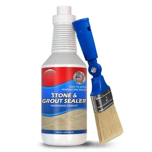 Grout Sealer & Stand-Up Brush Combo: Ultimate Floor Tile & Shower Sealant, Heavy Duty Protection for Kitchen & Bathroom, Safeguard Marble, Ceramic & Granite Surface -32 oz Sealer & Brush Set