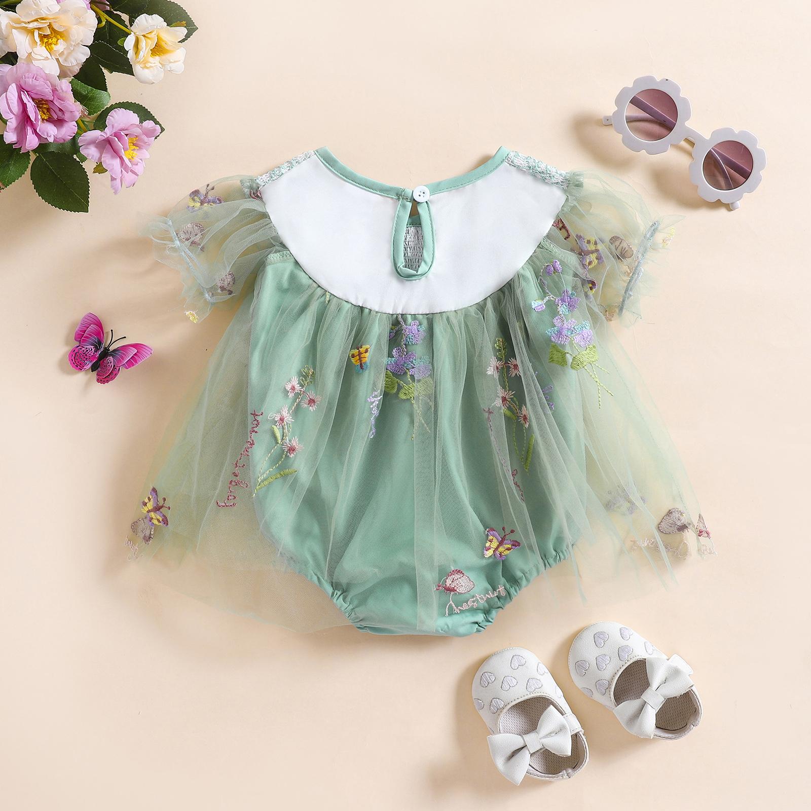Baby Girls Tulle Tutu Dress Party Holiday Princess Dresses Infant Toddler Embroidery Flower Fairy Romper Dress