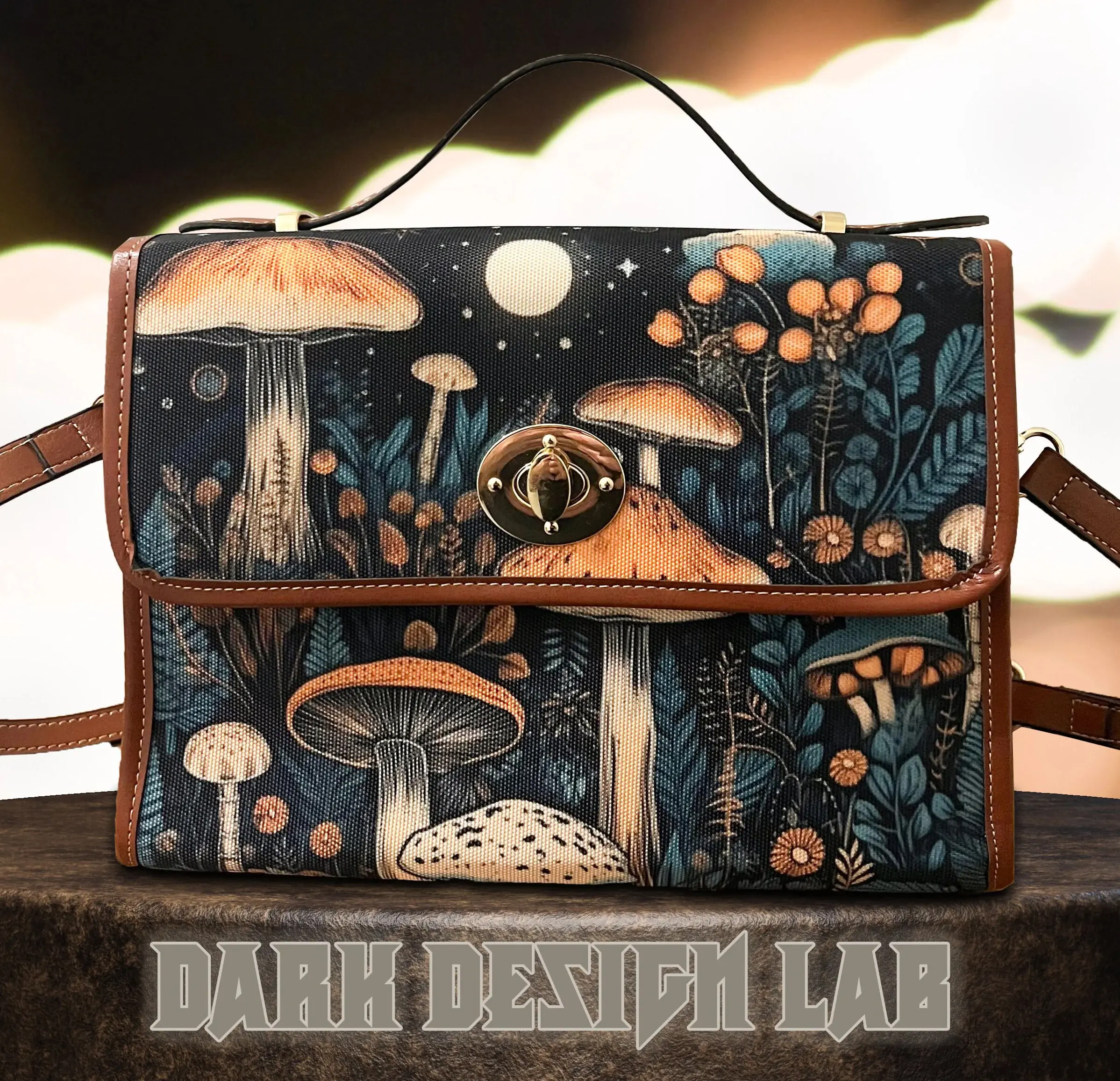 Cottagecore Mushroom Witchy Satchel Bag - Vegan Leather Organized Witchcraft Bag - Goblincore Purse