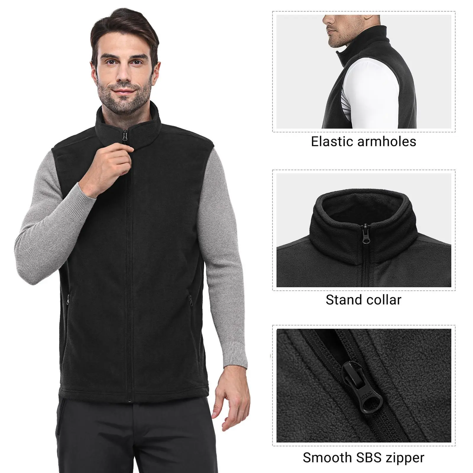 Outdoor Ventures Men's Full-Zip Polar Fleece Vest Outerwear Lightweight Warm Casual Sleeveless Jacket for Fall & Winter