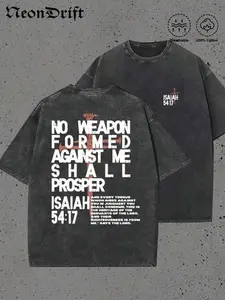 Men's Y2K Retro Heavy Cotton T-Shirt with Bible Verse Isaiah 54:17 Design - Christian Faith Apparel, Distressed Washed Look, Round Neck Short Sleeve Casual Tee, Multi-Color Options, Ideal Gift for Men (5417 Scripture Print)