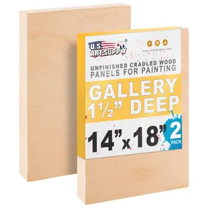 Unfinished Cradled Wood Panels for Painting, 2 Pack of 14x18 inch - Gallery Birch Wooden Canvas Boards 1-1/2" Deep - Mixed-Media Craft, Acrylic, Oil, Encaustic, Paint Pouring