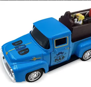 Fathers Day Decor Vintage Truck with Mini Toolbox Farmhouse Tiered Tray Decor Happy Father's Day Metal Pickup Home Tabletop Centerpiece Best Dad Ever Table Sign Dad Gifts for Fathers Day