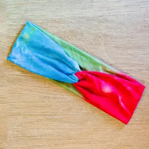 Watermelon, Blue and Olive Tie Dye Knotems Pre-Tied Headwrap Headbands for Women & Girls