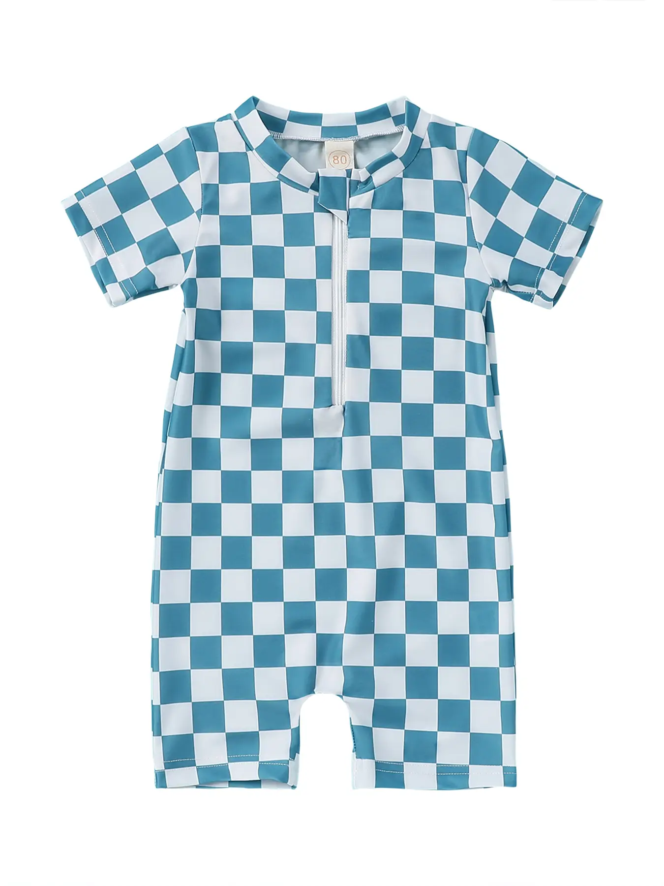 Baby Boys Short Sleeved Plaid Zippered One-piece Swimsuit #springtok