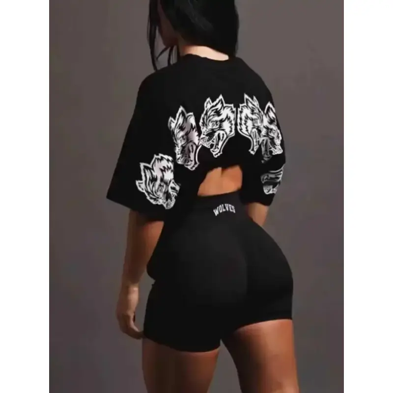 Womens Oversized Cotton T-Shirt Luxury Gym Print Crew Neck Short Sleeve Solid Color Graphic T Shirts Harajuku Anime Men's Tees Top Womenswear Black Outfit Casual Style