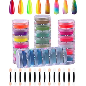 24 Colors Nail Pigment Powder Colorful Fluorescent Powder Iridescent Glitter Pearlescent High-Gloss Halo Powder with 24pcs Eyeshadow Sticks for Nail Art, Body and Crafts