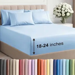 Extra Deep Pocket Bamboo Fiber Fitted Sheet Set, Breathable Cool Bed Sheet, Hotel-Grade Soft Bedding, Universal for All Ages, Easy to Wear, Safe & Snug, Wrinkle-Free