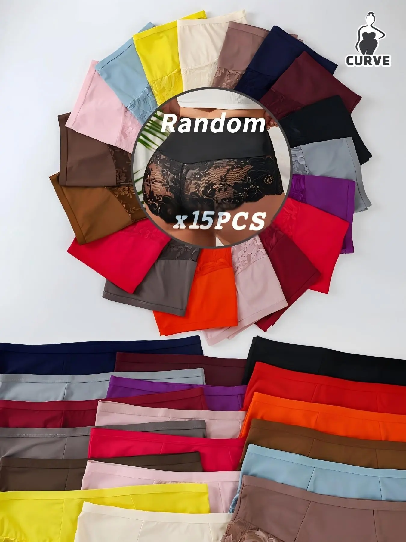 Four-Season Wear Random Pack 15pcs Essential Basic Plus Size Lace Detail Triangle Panties, Casual Loose-Fitting Underwear for Fat Girls
