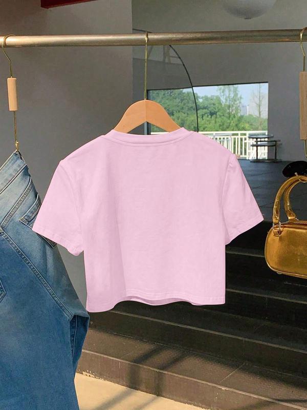 Women's "thanks It's The Trauma" Print Round Neck Crop Tee, Fashion Casual Crew Neck T-shirt for Daily Holiday Vacation Outdoor Wear, Ladies Clothes for Summer, Top