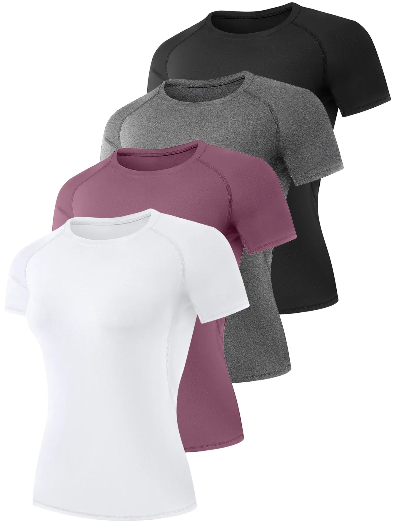 3-Piece Women's Drop-Shoulder Sports T-Shirt Moisture-Wicking, Sweat-Wicking, Slim-Fit Style Fitness T-Shirt White/Burgundy/Gray/Black