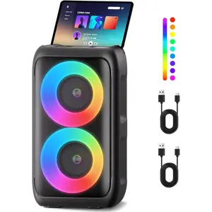 Bluetooth Speaker with 2 Rechargeable Wireless Microphone - Portable Party Speaker with Colorful Lights - Floorstanding Speakers Support TWS/AUX/USB/TF Card Ideal for Party, Home, Camping for Gifts