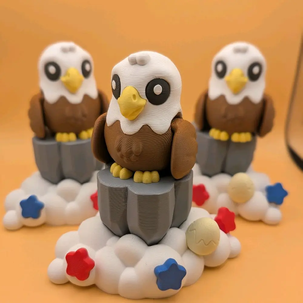 3D Printed Patriotic Bald Eagle Diorama | Flapping Wings | Red White & Blue Stars | Desk Display
