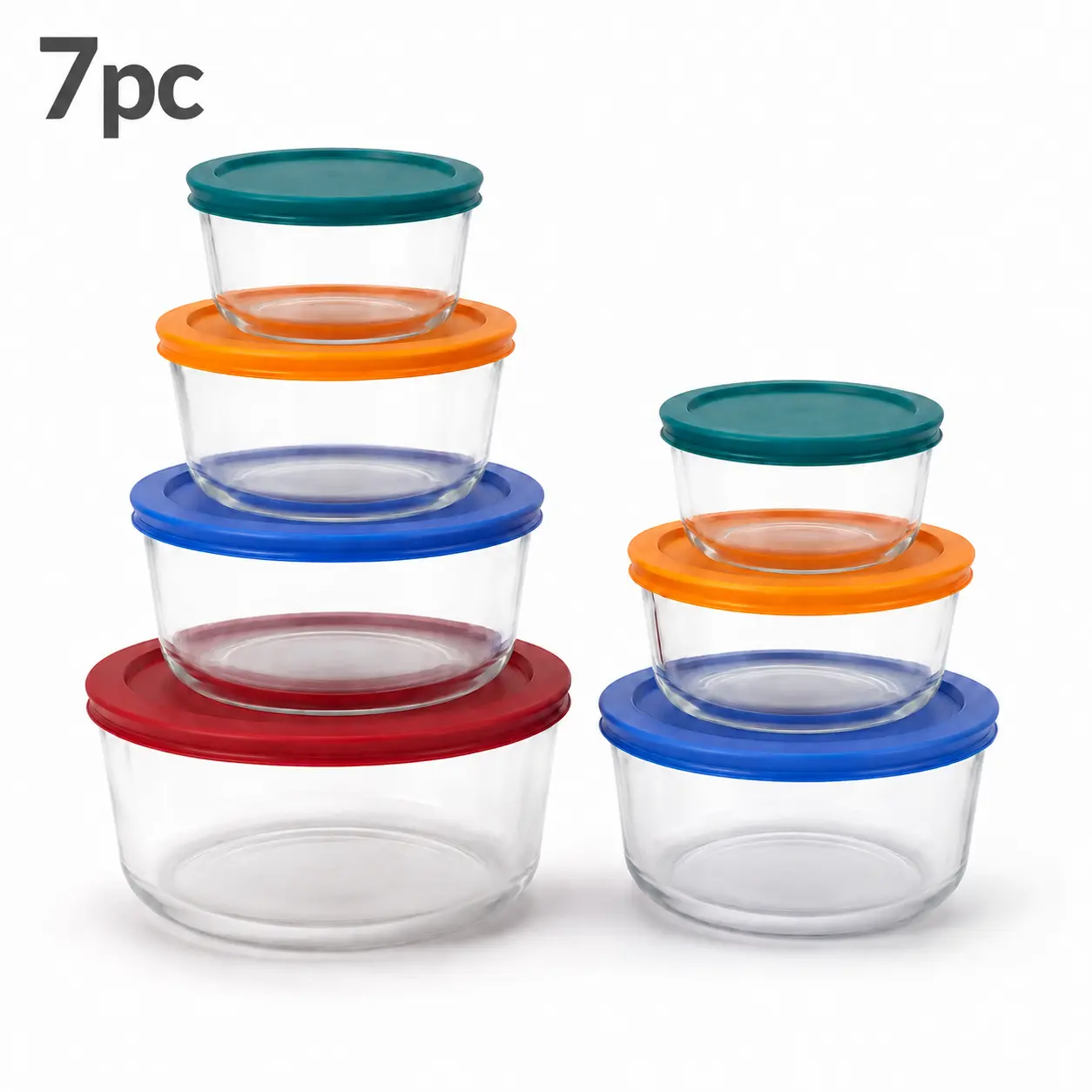 7-Piece Round Glass Food Storage Container Set with Lids, Sizes Vary (4 Options), for Meal Prep & Leftovers, Preserves Freshness, Ideal for Kitchen & Refrigerator Organization