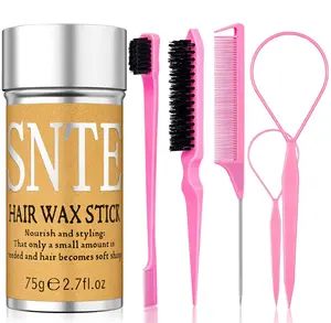 6Pcs Non-greasy Hair Wax Stick Set for Flyaways, Hair Styling Tools with Slick Back Hair Brush Bun Accessories for Women Teen Girls Kids 2.7 Oz