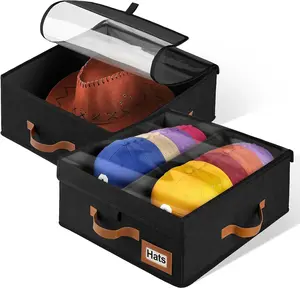 2-in-1 Stackable Hat for Baseball Caps with Clear Lid, Holds 28-32 Caps - Hat Organizer for Baseball & Cowboy Hats, Closet Box for Men & (Black)