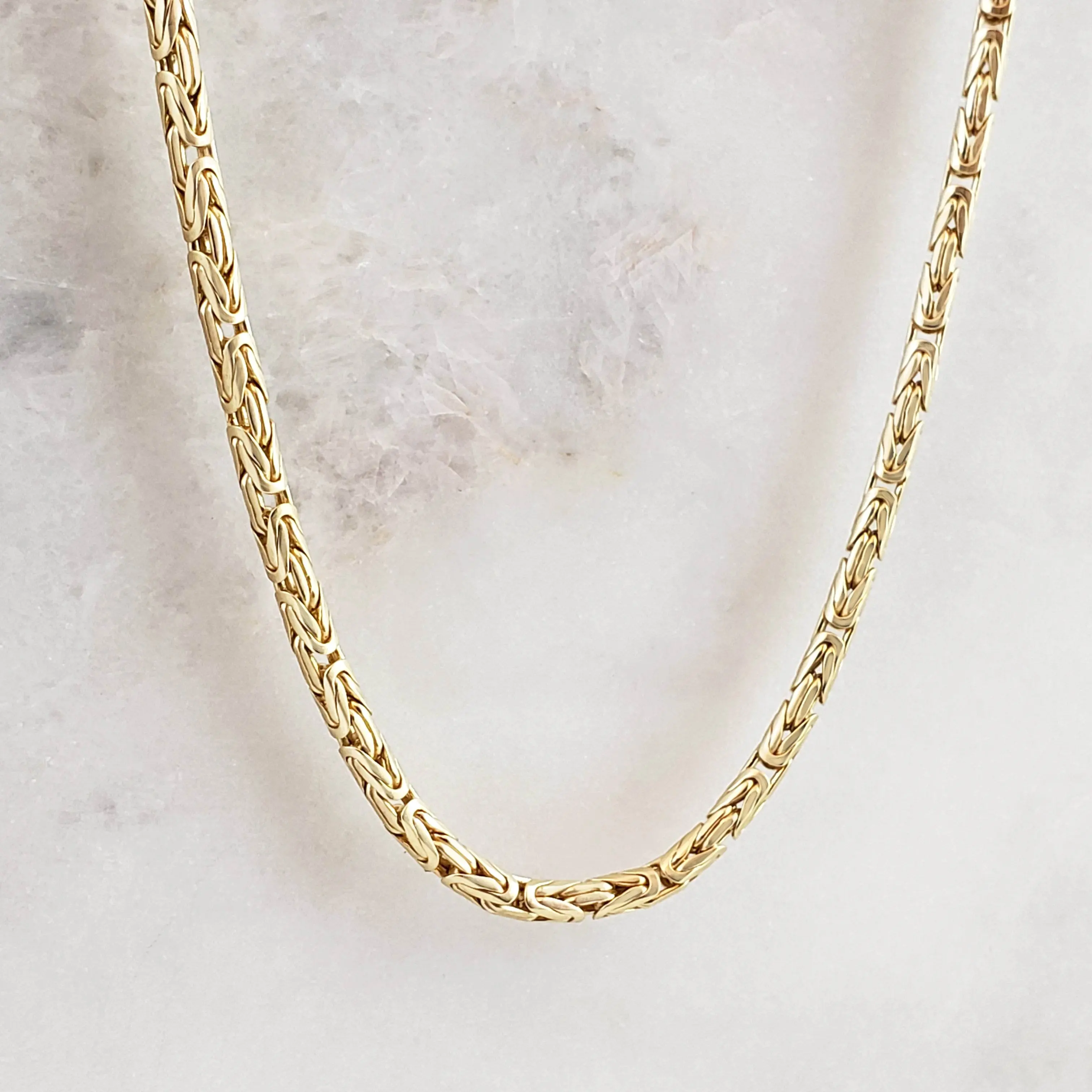 Timeless Gold Byzantine Chain Necklace, 18k Gold Over Sterling Silver, Available in 18in, 24in, 30in with 2in Extender
