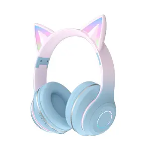 Glowing Gradient Cat Ear Over-Ear Bluetooth Headphones High Beauty Headset for Online Class Call Game Entertainment Use